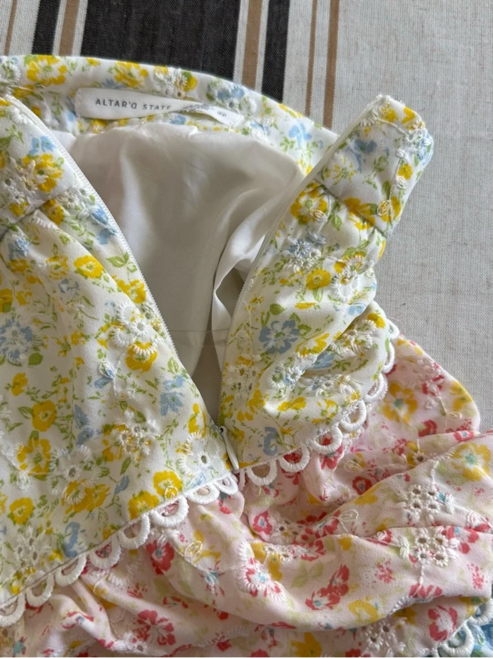 Altar'd State Pastel Yellow, Pink & Blue Tiered Ruffle Mini Skirt - Picture 4 of 4